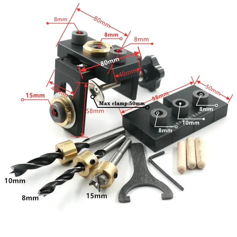 3-in-1 reguleeritav naelutusjuhik 8/15mm puuriteradega